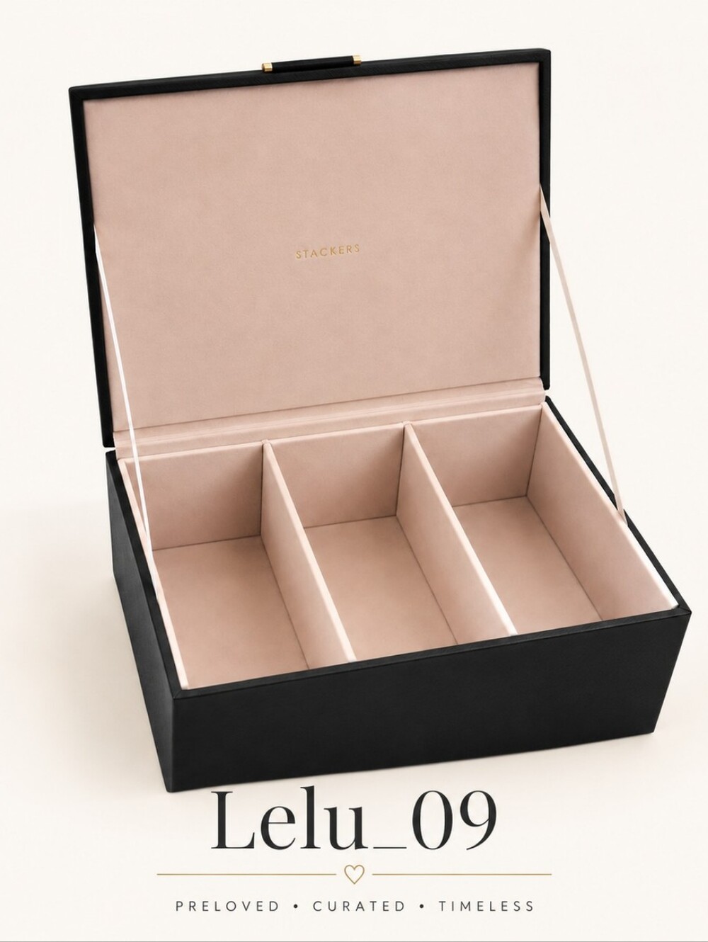 NWT Stackers Small Premium Storage Box Black Velvet 3-Compartment
